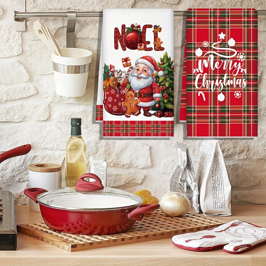 Festive Christmas Kitchen Towels - Quick-Dry Microfiber, Santa & Gingerbread Design. Perfect for Baking & Housewarming!