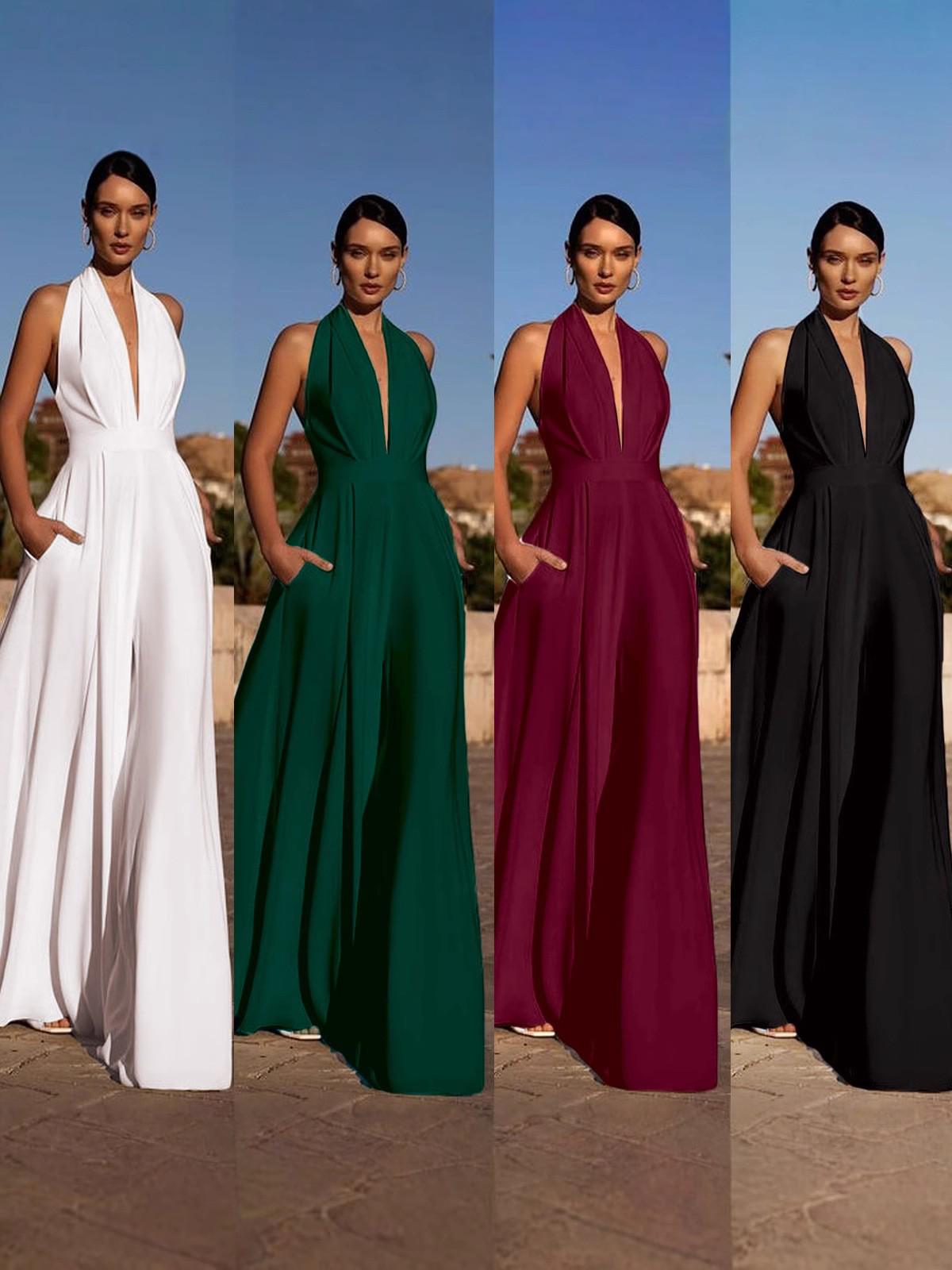 

746W European Women s Sexy Loose Evening Jumpsuit with Wide-Leg Pants Large чорний