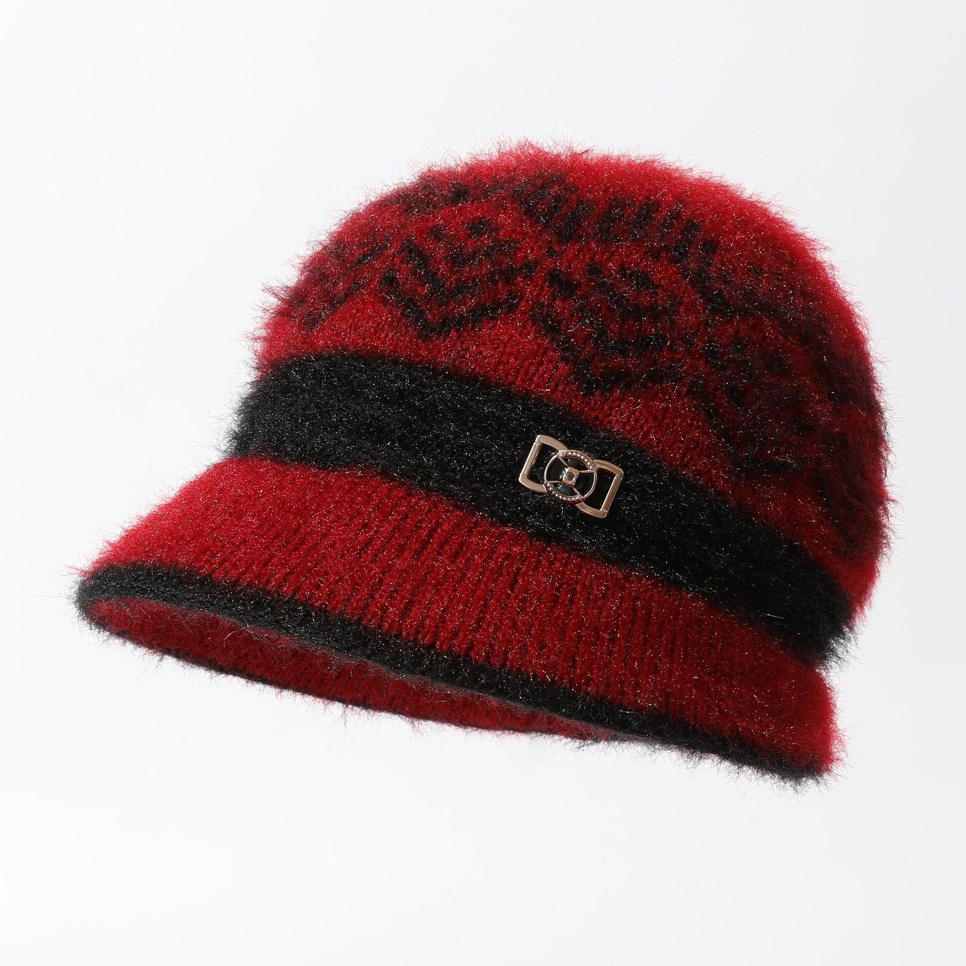 

Шляпа для мамы среднего и пожилого возраста Женская осенне-зимняя теплая вязаная шерстяная шляпа с плюшем для защиты от холода Шляпа-ведро для бабушки и пожилой женщины One Size