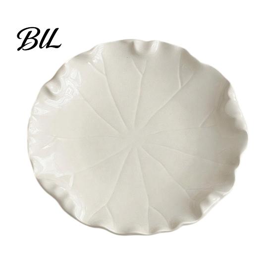 Ruffled Embossed Ceramic Plate Dessert with Edge 6-Inch Creamy Creative Appetizer Dish Breakfast Small Dishes for Cake Fruit Dishwasher Safe
