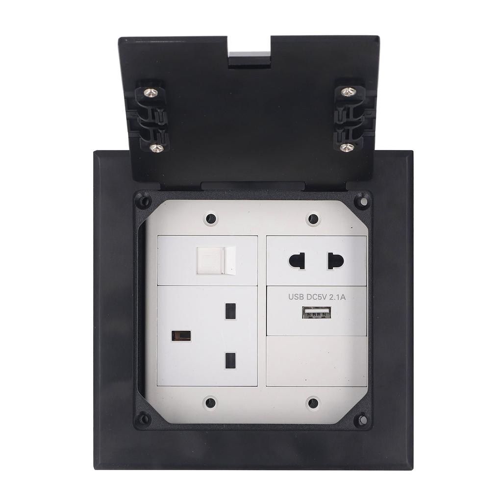 Floor Outlet Black Stainless Steel 16A 3 Prong Universal 2 Holes USB and Computer Port Recessed Floo