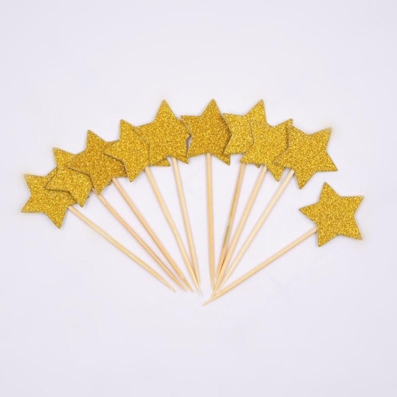 10pcs Mini Heart Star Glitter Series Cake Decoration Inserts Cupcake Toppers Decorating Wedding Birthday Party Decorations