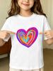 Rainbow Heart Kids Tee Colorful Brush Stroke Print Boys Girls Family Matching Polyester Summer Short Sleeve Basic Children Tshirt
