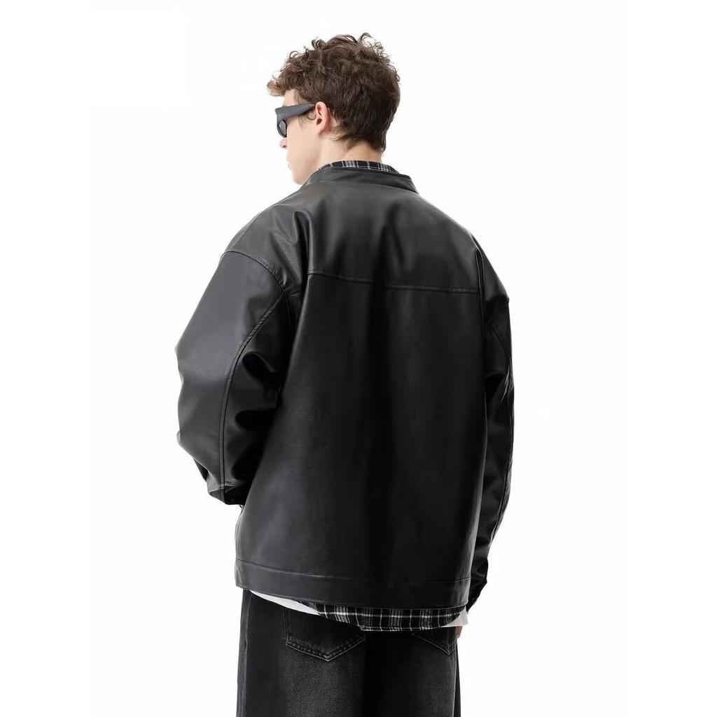 INS versatile lazy Harajuku trendy alpha leather fabric, fashionable new style leather jacket