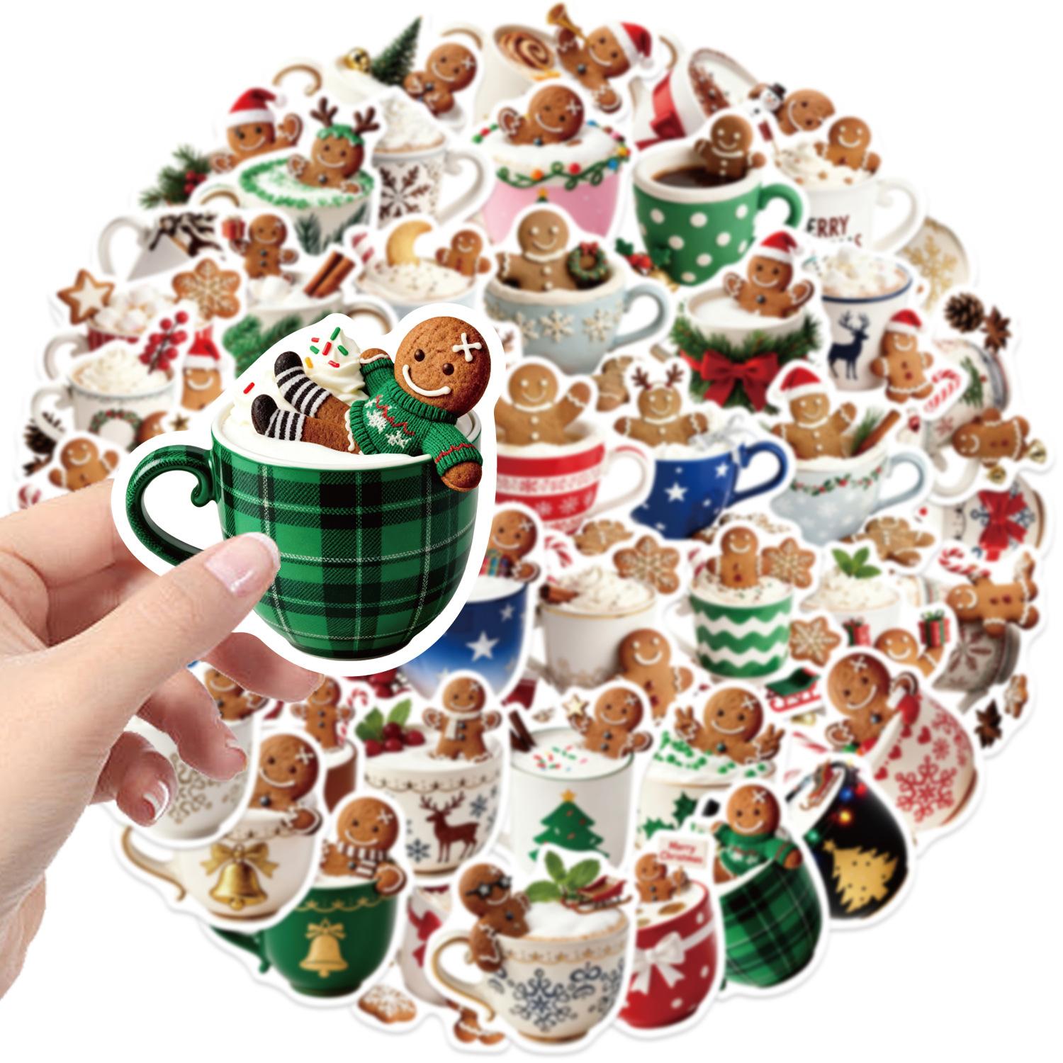 

50Pcs Cartoon Christmas Coffee Cup Graffiti Stickers Atmosphere Decoration DIY Notebooks Drawers Refrigerators Waterproof