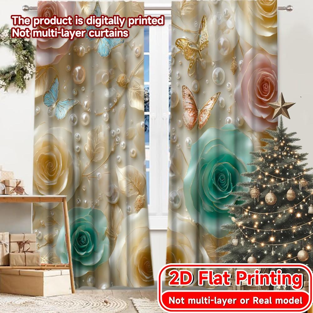 

2D Flat Printing 2pcs Elegance Blooms Minimalist Chic Curtains Semi-Sheer Curtains Decorations Inside Use for Bedroom Office 100*130 Grommet Top 1pcs