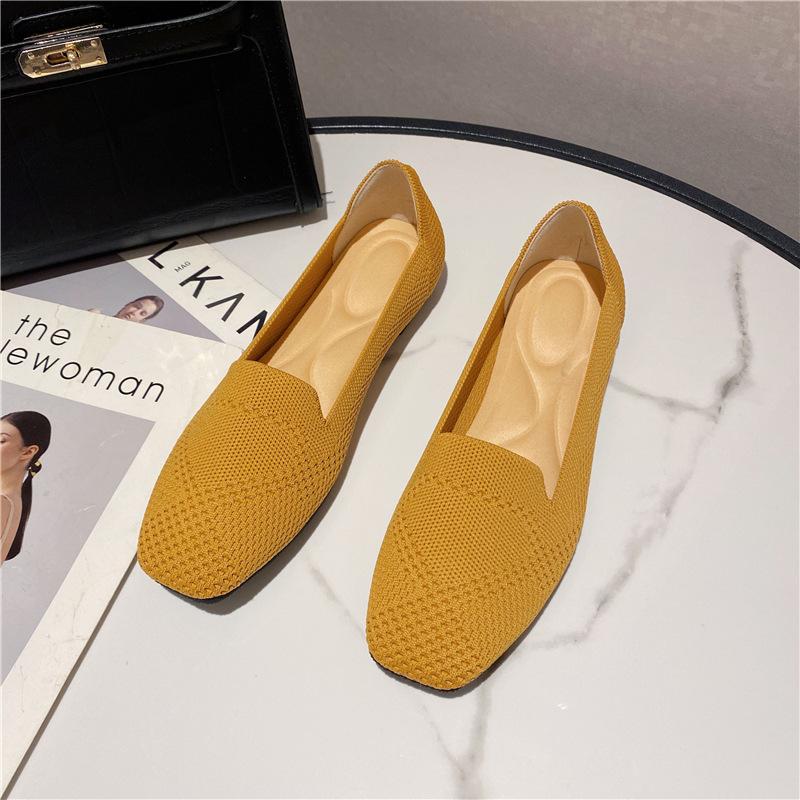 Flying woven flat-soled single shoes women's new shallow-mouth fashion soft-soled square-headed beanie shoes