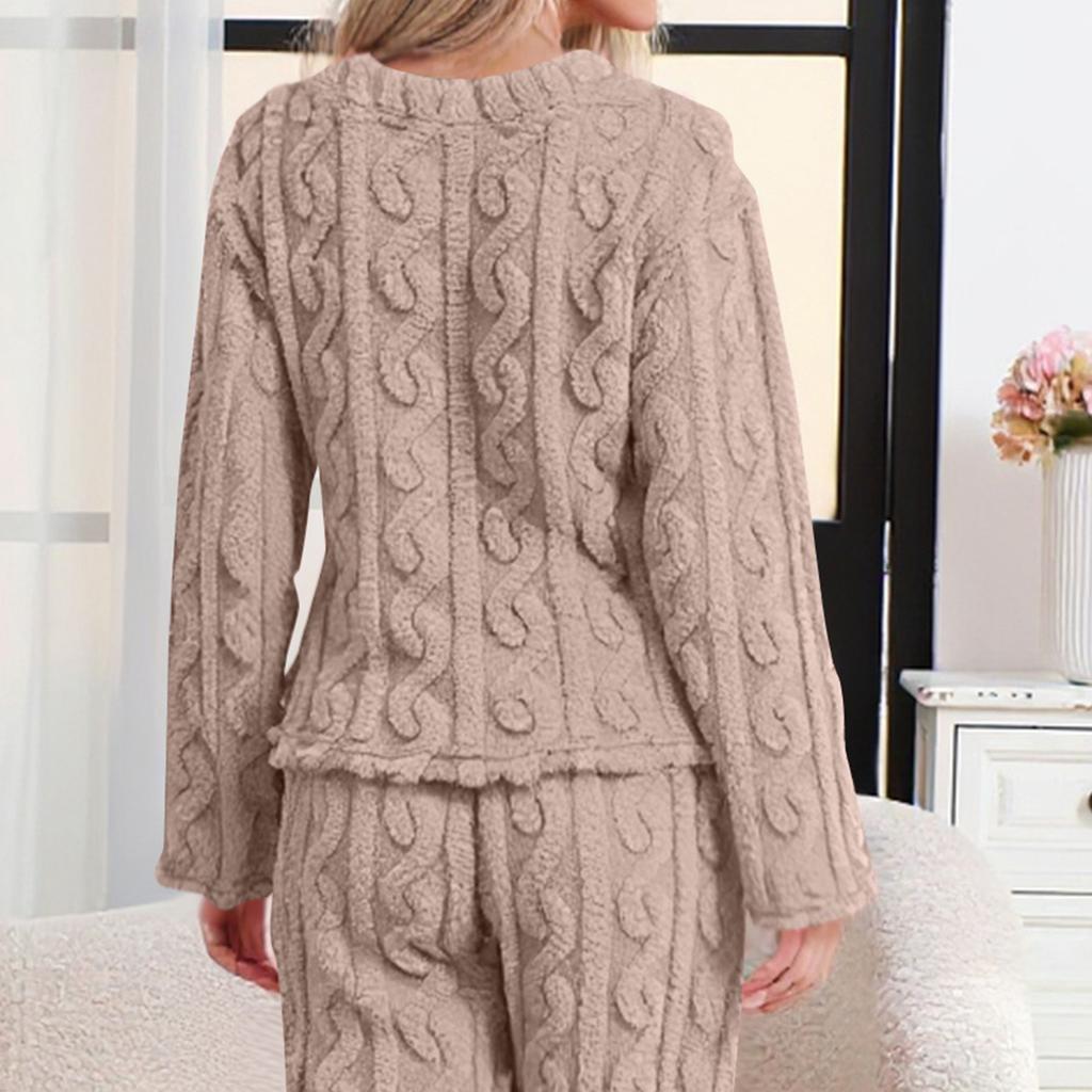 Women's Fashion Fleece Line And Thickened Pullover Long Sleeve Pajamas