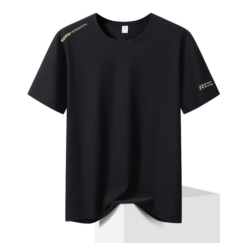 

Short-sleeved Men s Large Size Summer Thin Breathable Elastic Cool Casual Sports T-shirt 8XL чёрный