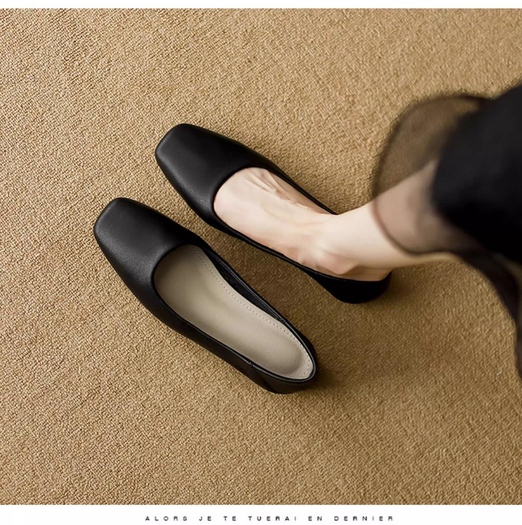 Leather Grandma Shoes Women's Flat 2025 New French Evening Wind Shallow Mouth Square Head Single Shoes Soft Leather Soft Sole Doudou Shoes