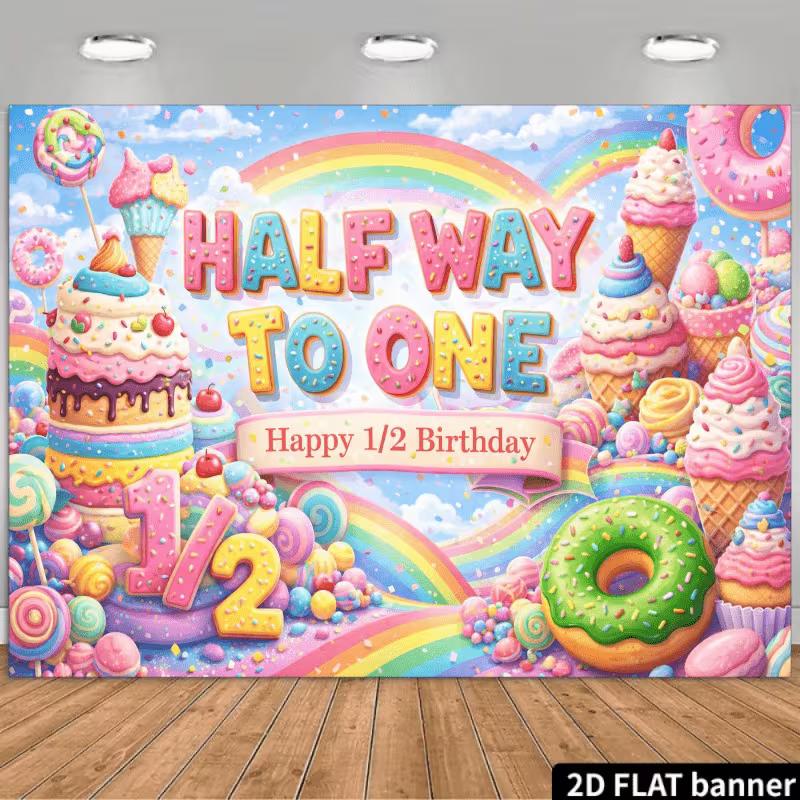 

2D Halfway to One Backdrop Ice Cream Lollipop Photo Booth Background 47.2x31.5inch/120*80cm