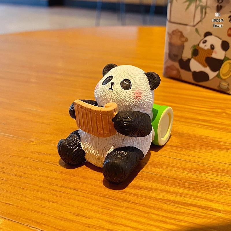 Eight Elegant Panda Car Ornament - Cute Resin Figurine for Desktop Decoration