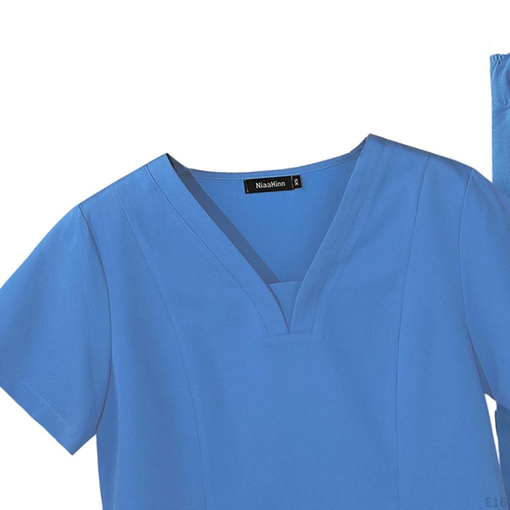 Damen-Kasack mit mehreren Taschen, V-Ausschnitt, kurzen Ärmeln, leichte Arbeitskleidung für Krankenschwestern