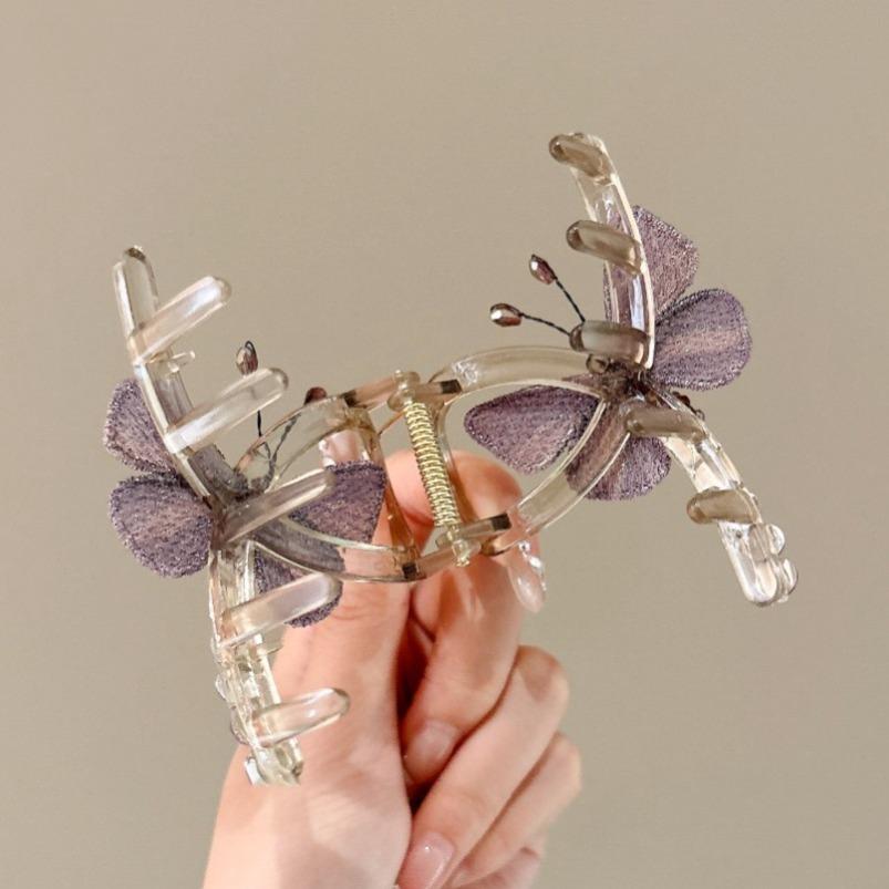 1PC Elegant Fringed Grab Clip, Temperament Hair Accessories, Butterfly-shaped Imitation Rhinestone Half-tie Grab Clip