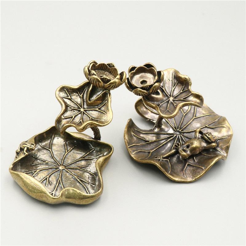 1pc Pure Brass Lotus Leaf Lotus Backflow Incense Ornament Solid Copper Frog Lotus Pond Artistic Conception Incense Holder.