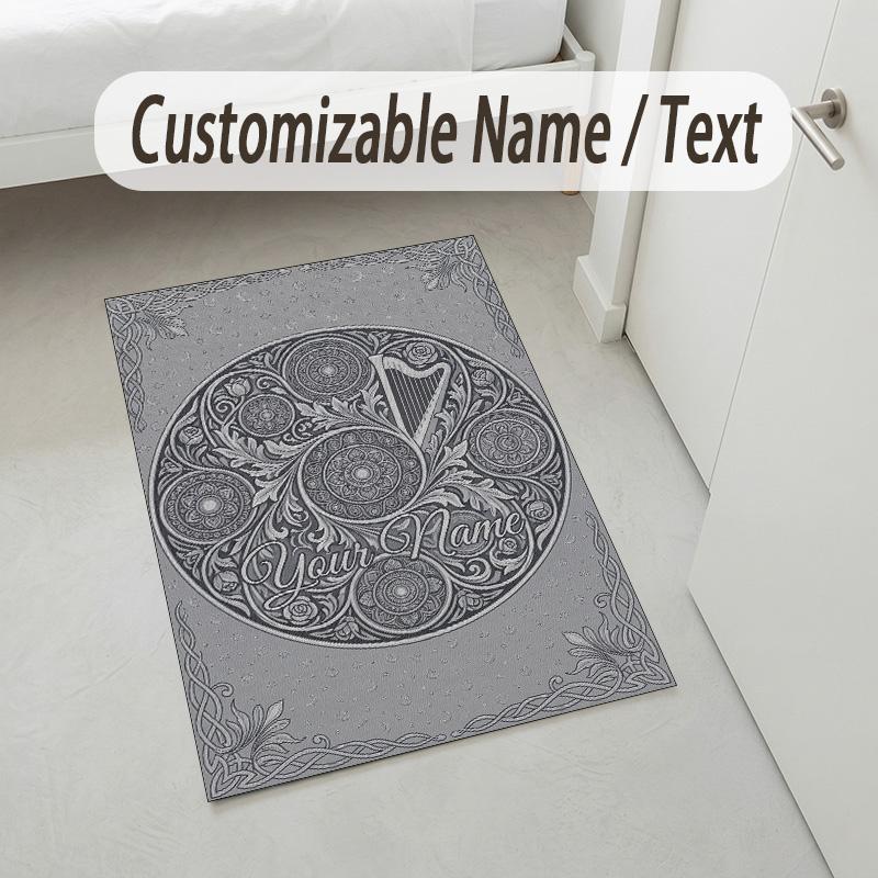 Elegant Floral Theme Soft Crystal Velvet Rug Custom Name & Text Print Non Slip Floor Rug for Bedroom Living Room