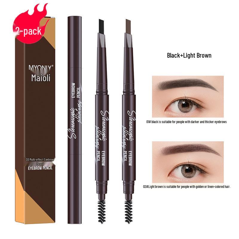 Maiouli 3D Smudge-Proof Multi-Effect Eyebrow Pencil - Beginner-Friendly Double-Ended Triangle Shape.