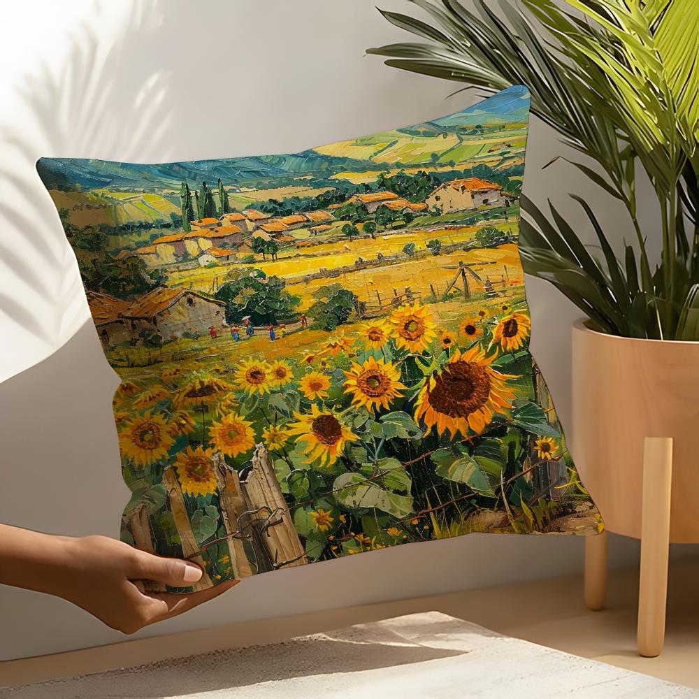 Beautiful Landscape Painting Style Linen Cushion Covers For Decorative Sofa Home Pillows Case Car Chair Pillows Cases