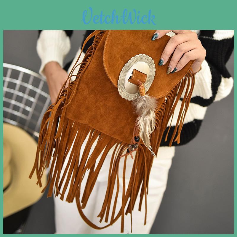Feather Tassel Crossbody Purse With Zipper Closure For Everyday Use