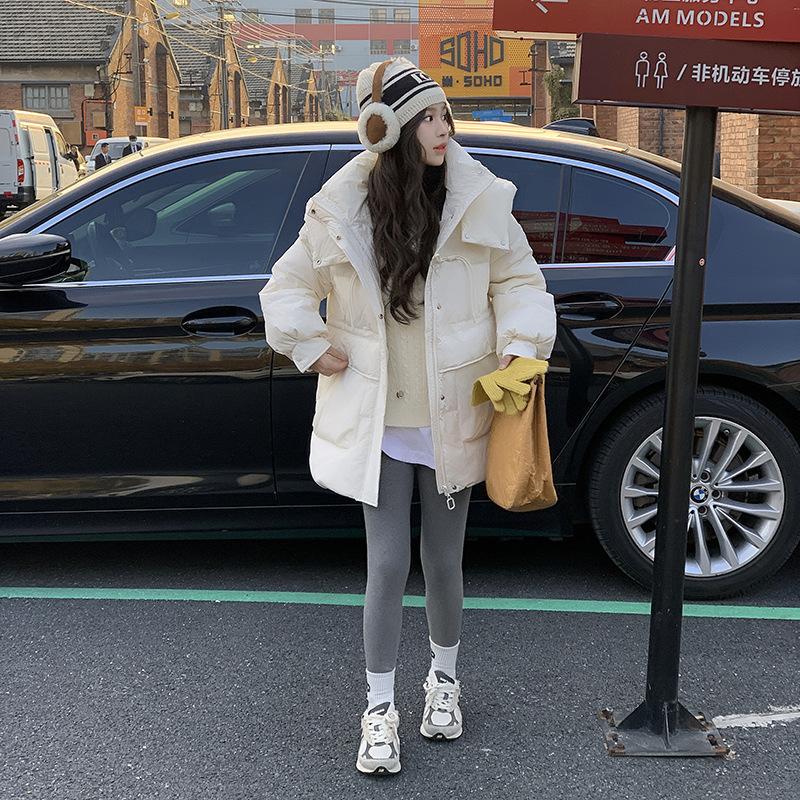 

Plus size down cotton-padded clothes for women s medium and long styles, retro horn buckle waist fashion cotton-padded jacket S