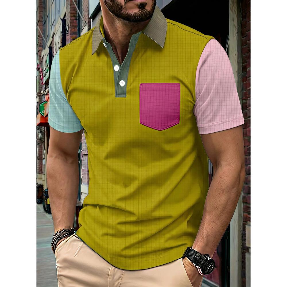 Summer New Fashionable Men's Short Sleeved Polo Shirt Fashion Contrast Pocket Polo Shirt