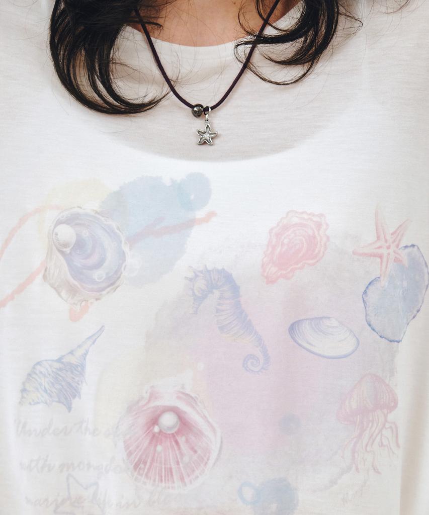 MONGDOL Marine Graphic See-Through Loose Fit T-Shirt White Mdts096White