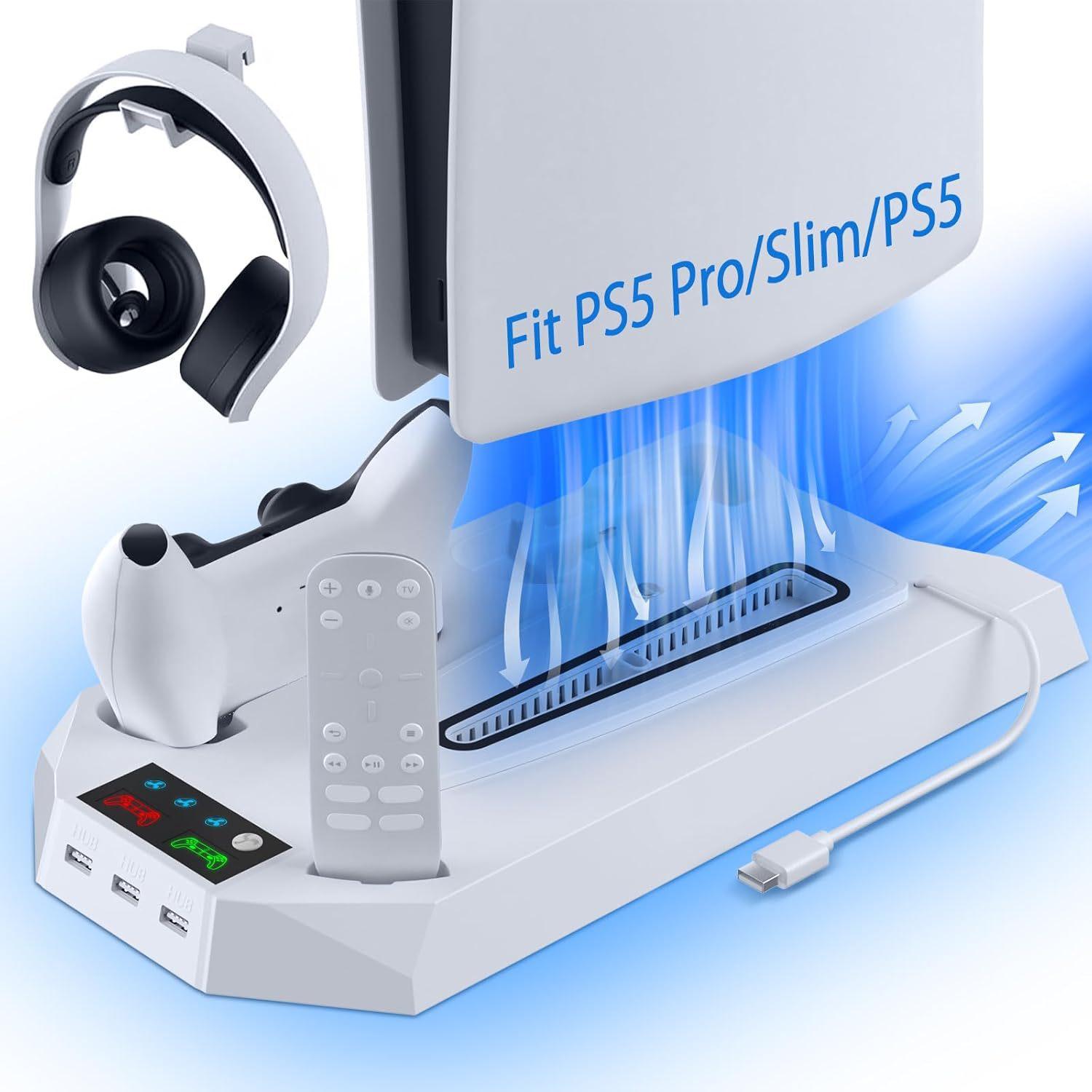 

Универсальная охлаждающая подставка-вентилятор для консоли PS5/Slim/Pro, многофункциональная, два в одном, контроллер, прямая зарядка от разъема, игровой контроллер белый