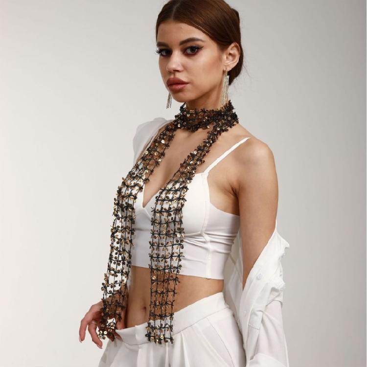 Woman Masquerades Sequins Scarf Outdoor Decorative Blingbling Sequins Collar
