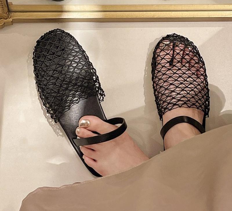 Fashion Summer Mesh Hollow Sandals Women Flats Shallow 2024 New Beach Shoes Comfort Retro Female Slippers