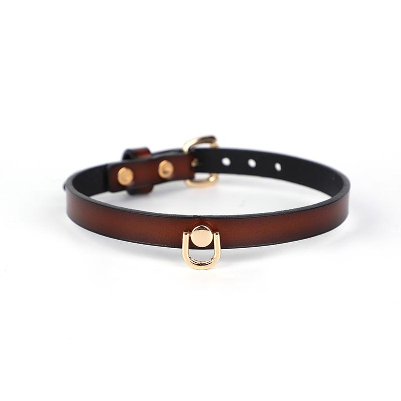 Collar Genuine Leather Series Slave Bed Neck Restraint Belt Strap for Couple Bondage Erotic Fun Sex Toy for Adult Female