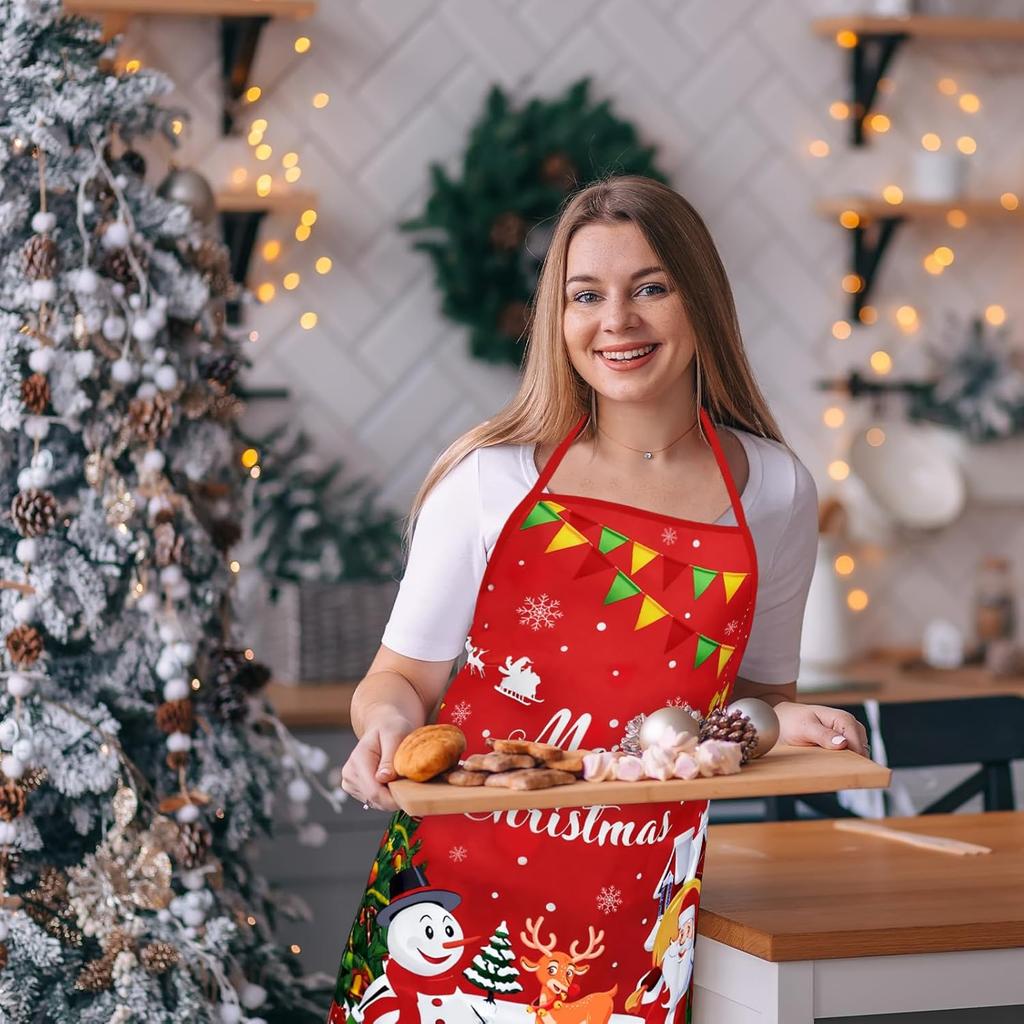 Funny Holiday Cooking Aprons for Men Women, Adjustable Kitchen Baking Grilling Aprons for Party Supplies