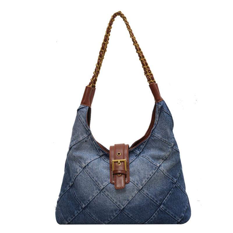 Nischen-Casual Patchwork Washed Denim Bag Damen Große Kapazität Vintage Mode Unterarmtaschen Pendler Single Shoulder Tote Pack