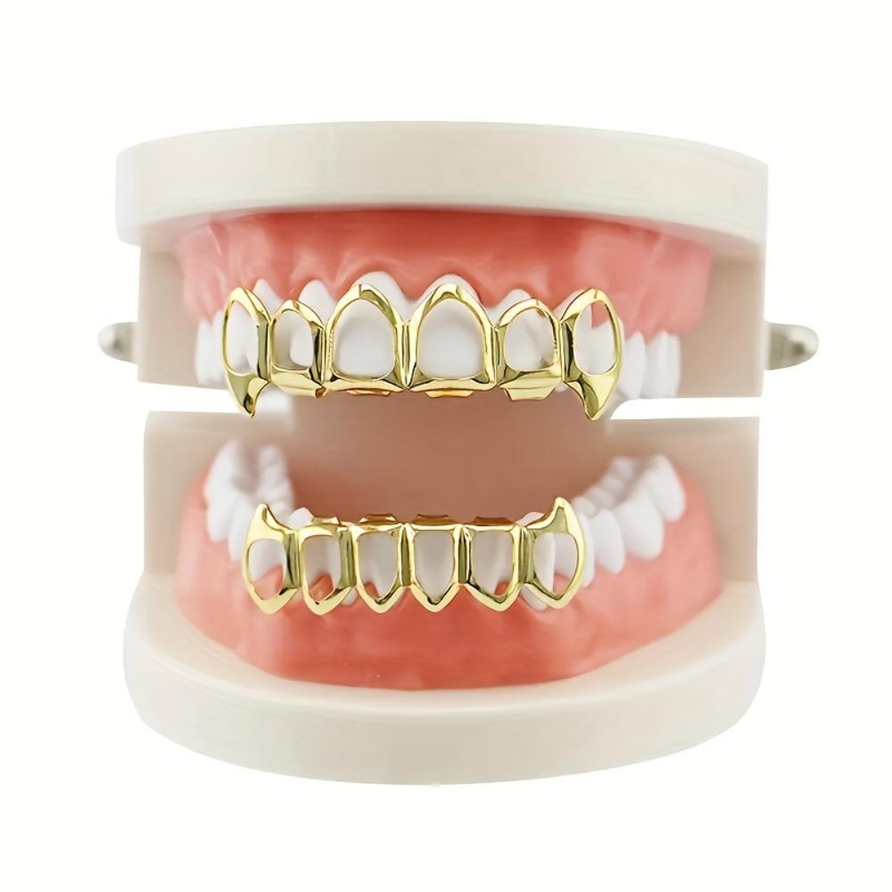 Anti-Rutsch-Zahnkappen Grillz Glänzendes Finish Zahnschmuck Hohlzahn Grillz Ober- und Unterkiefer Set Rapper