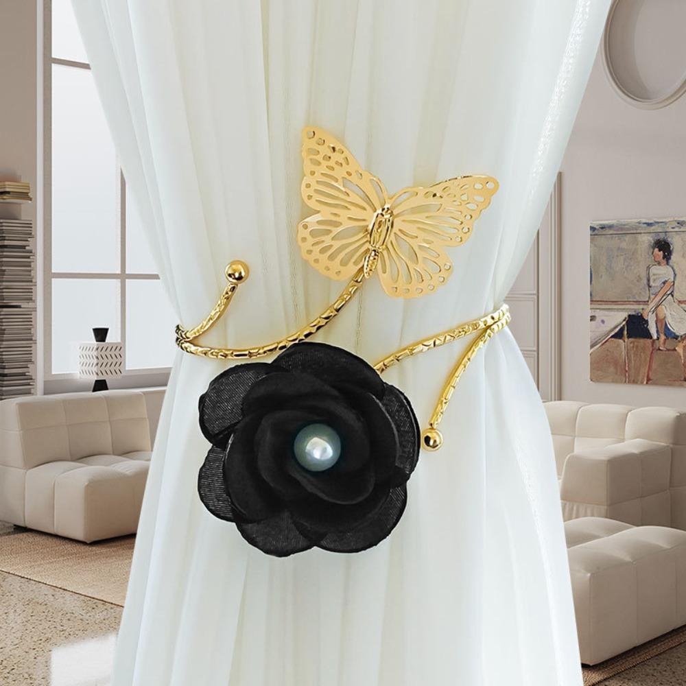 

Punch-free Curtain Tieback Metal Curtain Buckle Modern Curtain Fasteners Black-Gold