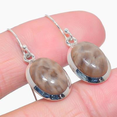 Natural Fossil Coral Gemstone 925 Solid Sterling Silver Gift Earring 1.25" W7y25