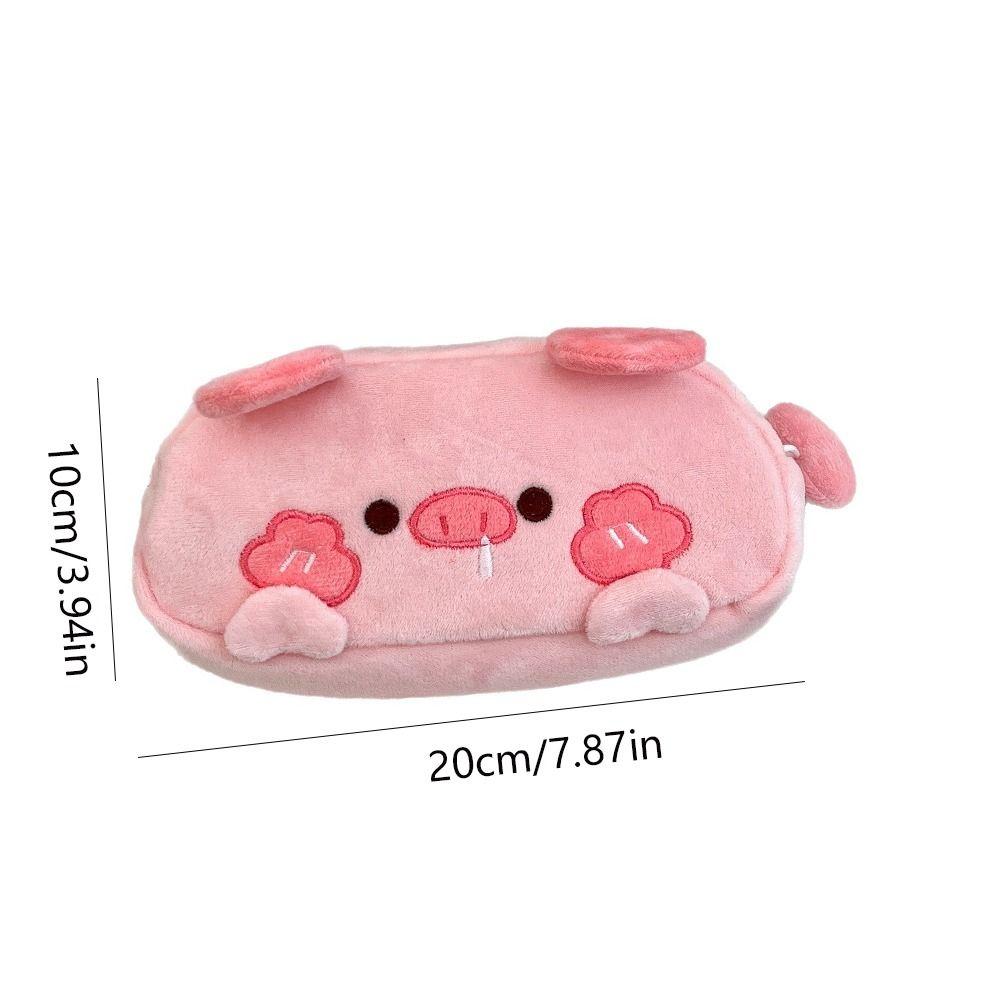 Cute Rabbit Shape Pencil Bag Kawaii Stationery Pouch Plush Little Pig Pencil Case Makeup Storage