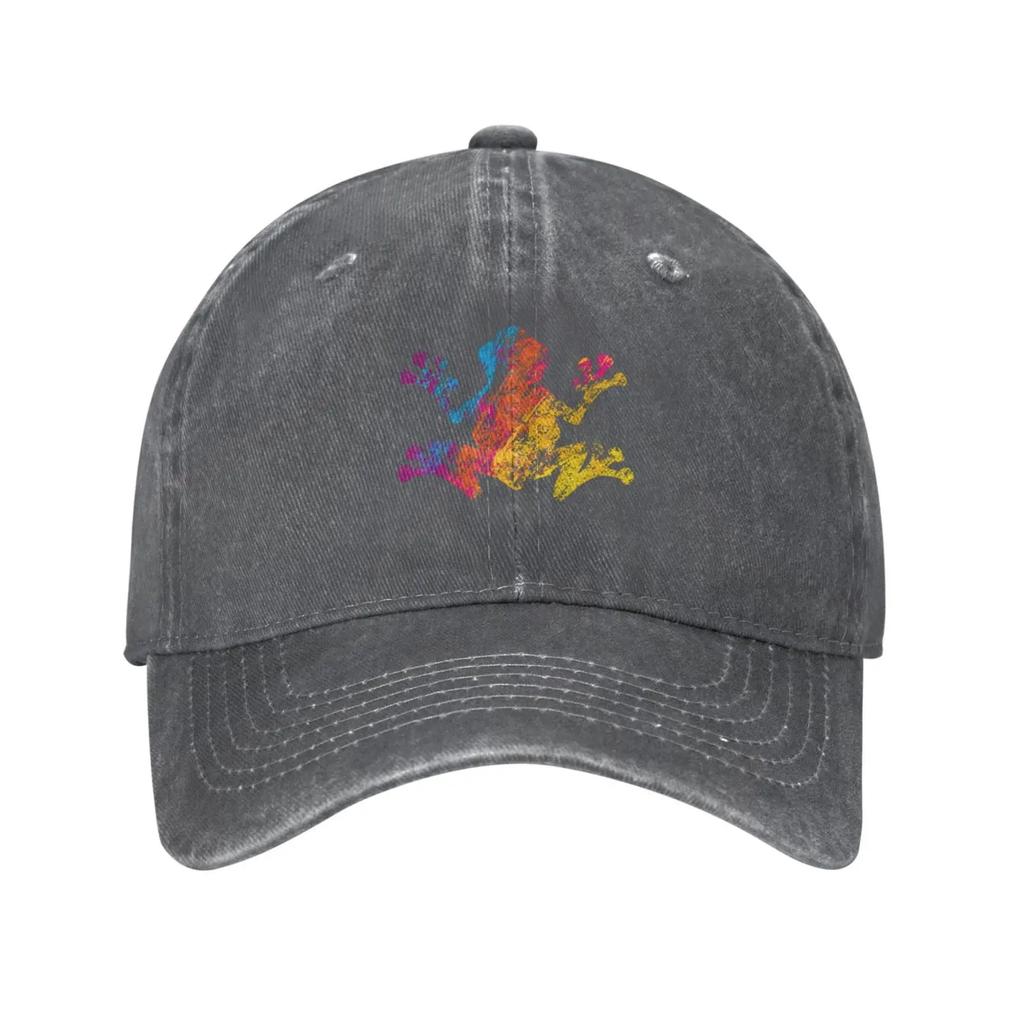 Rainbow Frog Adjustable Washed Denim Cotton Low Profile Men’s Dad Trucker Hat Fitted Baseball Ball Cap for Men Unisex Headwear