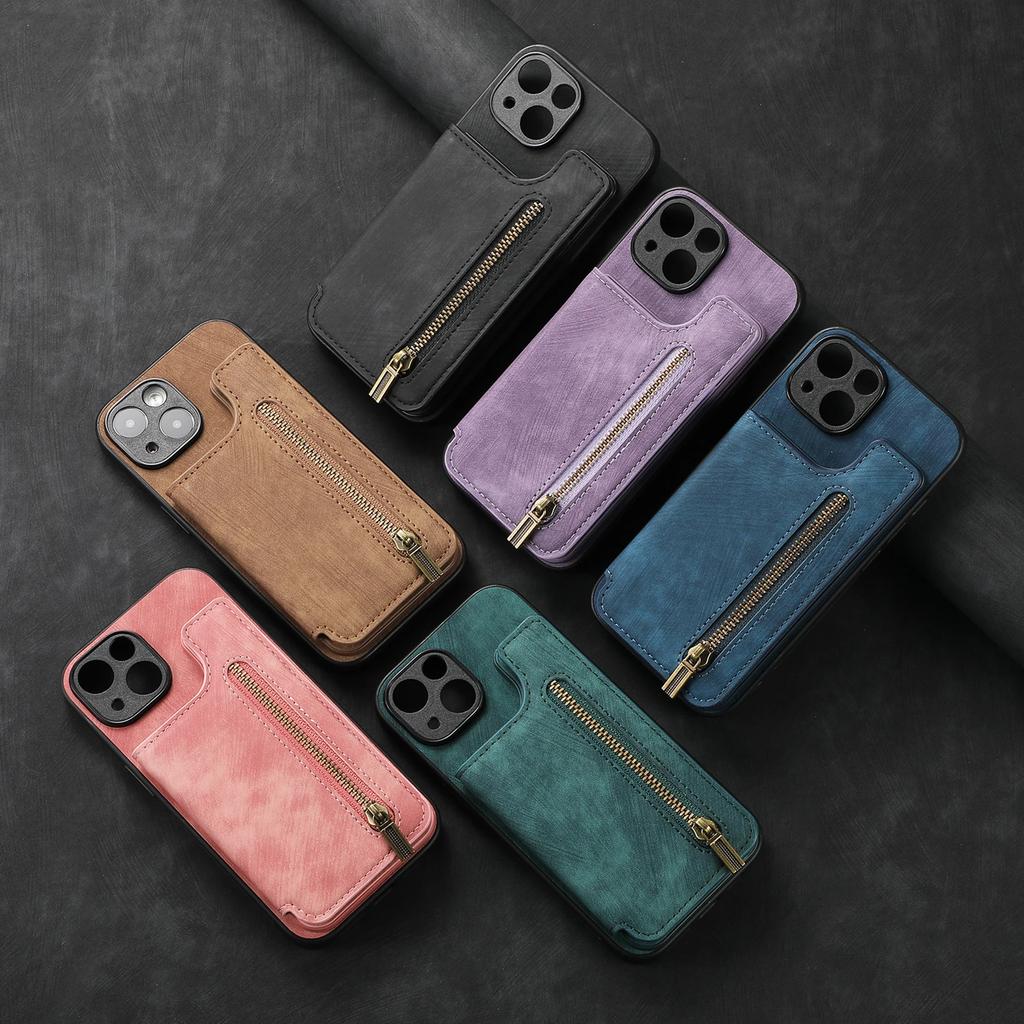 Zipper Cards Solt Wallet Leather Case For iPhone 16 Pro Max 15 14 Plus 13 12 11 XS XR Se2022 Pocket Magnetic Double Buckle Cover