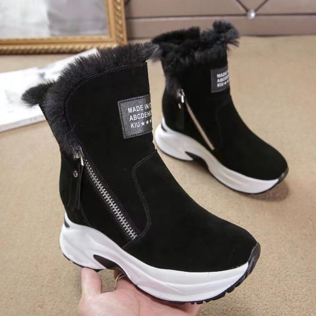 Small side zipper heel thick-soled snow boots women's 2024 autumn new casual velvet thermal short cotton boots