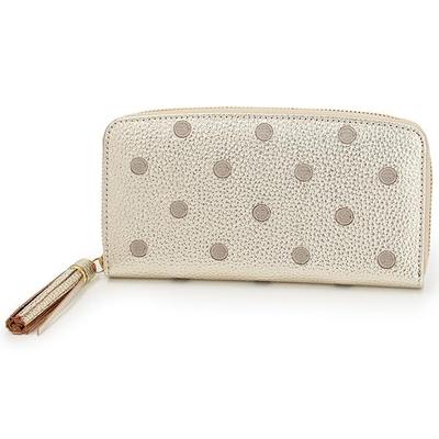 Cowhide Dot Embroidered Round Long Wallet