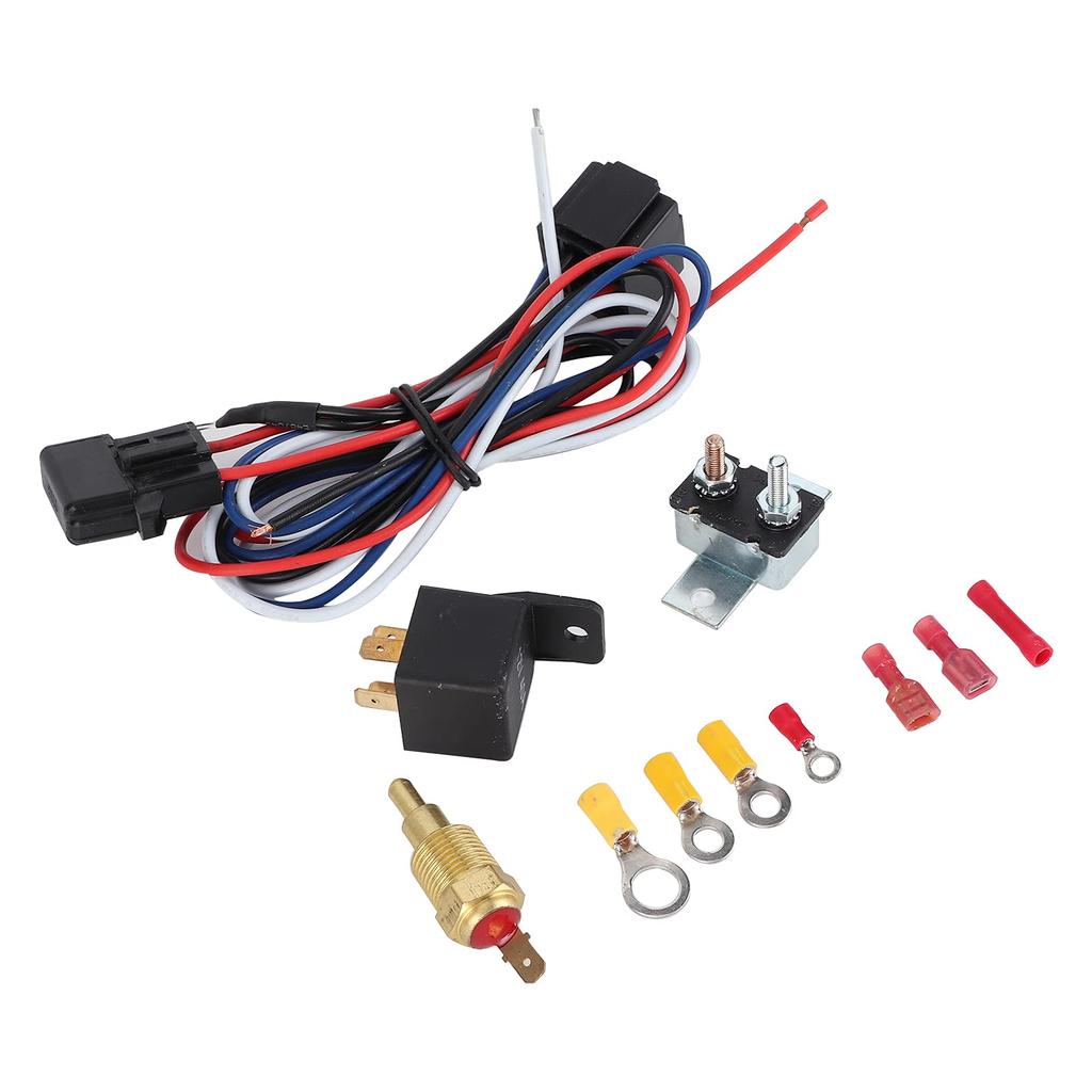 KIMISS Radiator Cooling Fan Relay Kit with Thermostat Switch and Overload Protector - Complete Mounting Accessory for Automotive Cooling System