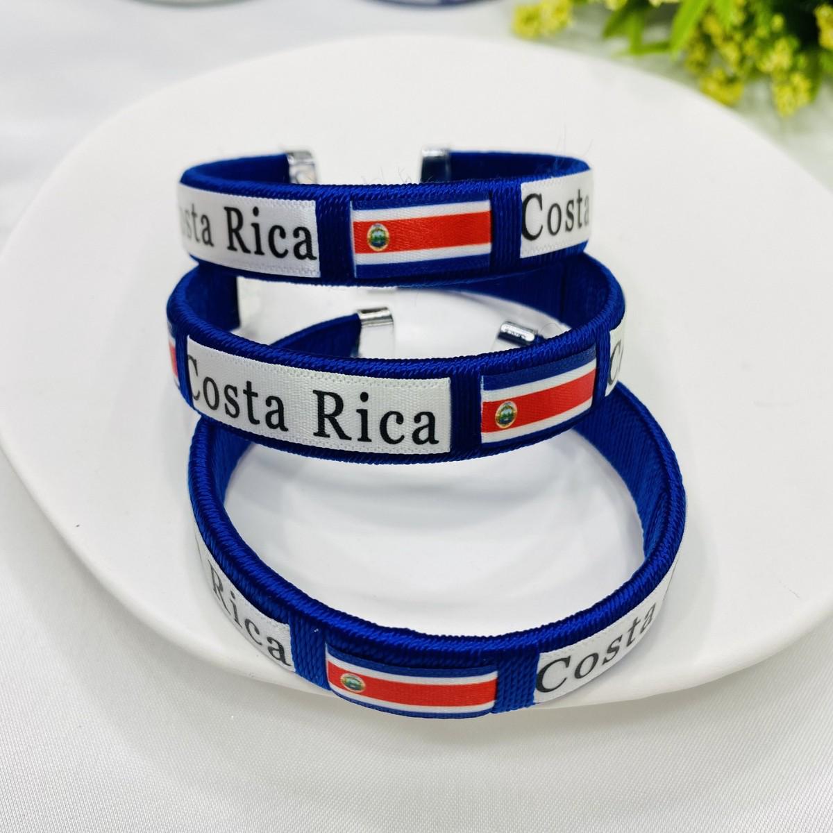 Costa Rica Flag Pattern Woven C-Shaped Fabric Bracelet Sport