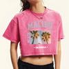 Malibu Coconut Tree California Printed Washed Tee Shirt Women Fitness Summer Tops Retro Short Sleeve Cotton Clothing