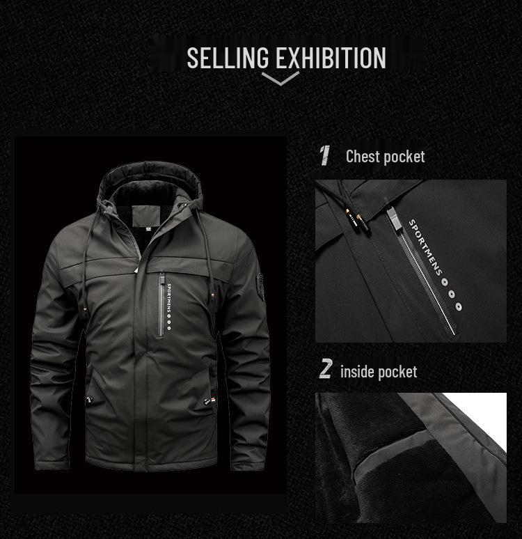 Winter Fleece-Lined Hooded Outdoor Men's Cotton Jacket: Casual & Thickened Design from Japan and South Korea.