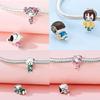 Football Boy Girl In Wedding Dress Couple Beads Copper Charms Pendant Fit Bracelet Charm Jewelry Making Fine Jewelry Gift
