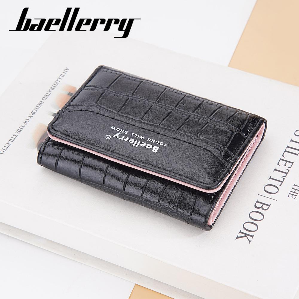 Baellerry Women's Pu Leather Short Purse Vertical Wallet Small Coin Purse Fashion Card Holder Multi-card Slot Snap Button Billfold