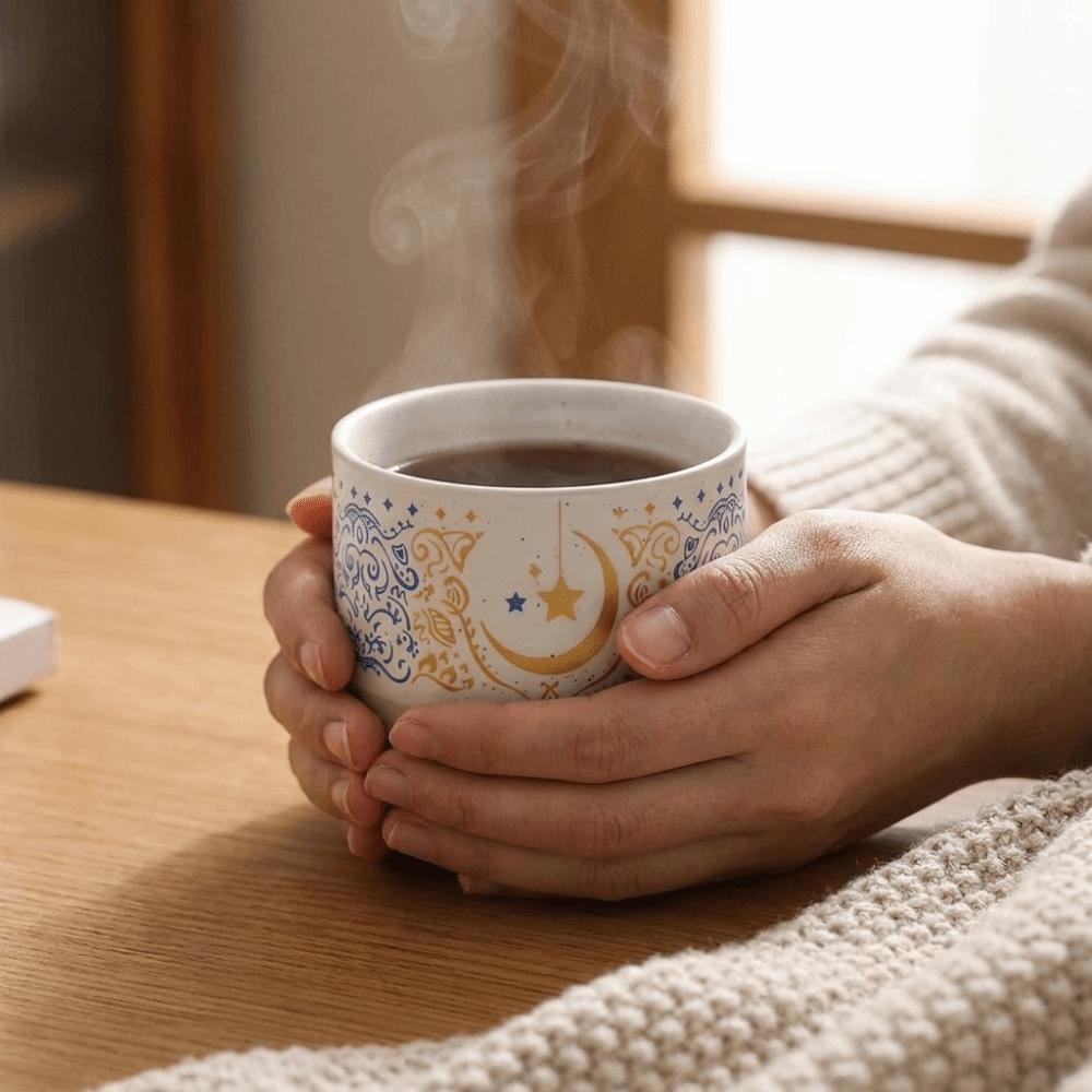 Retro Ceramic Coffee Cup Arabic Style Milk Cup Traditional Flat Bottomed Cup Home Use