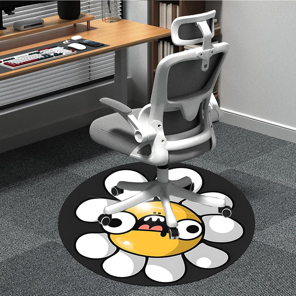 1PC Daisy Flower Office Round Rug, Non slip, Soft and Durable Office Rug for Interior Decoration, Perfect for Office