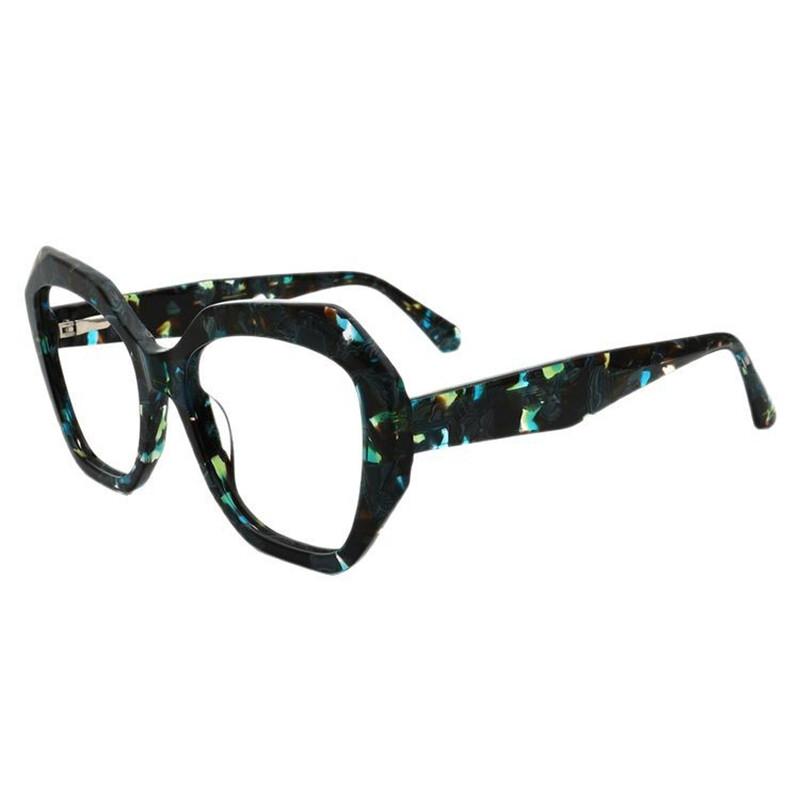 Luxury Reading Glasses For Women High Quality Polygonal Frame Retro Blue Print Optical Prescription Eyeglasses