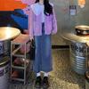 Women's Retro Hong Kong Style A-Line Denim Skirt - Mid-Length, Slimming, Spring & Autumn